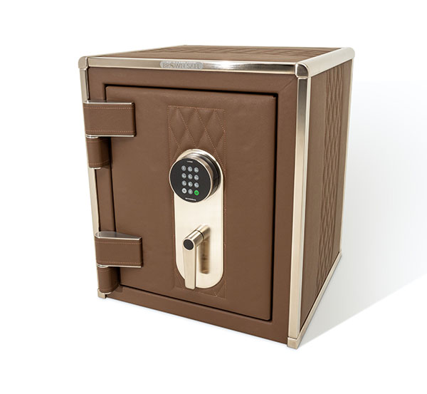 bespoke brown leather and stainless safe
